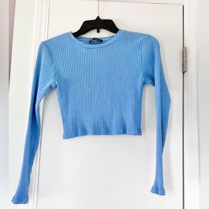 Zara Ribbed Cropped Long Sleeve Shirt